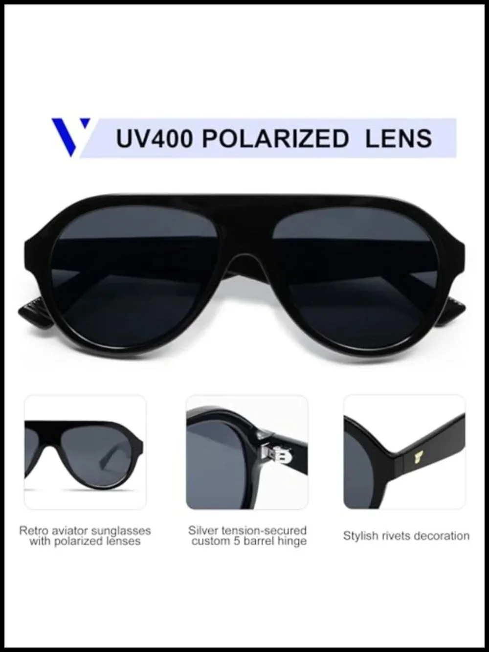 Retro Big Aviator Polarized Sunglasses Plastic Frame UV Protection